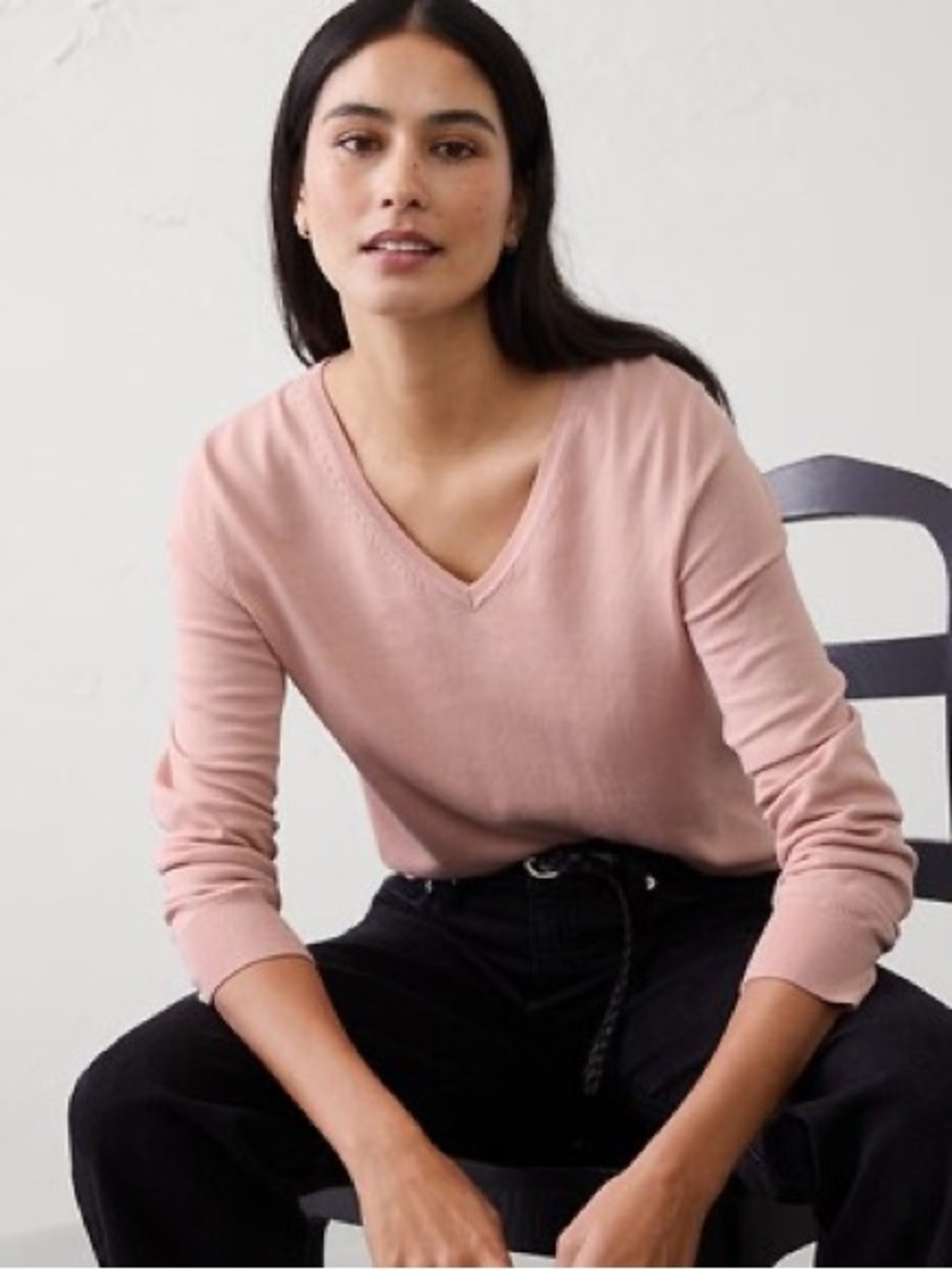 Banana Republic light pink forever V neck sweater soft preppy cotton casual S